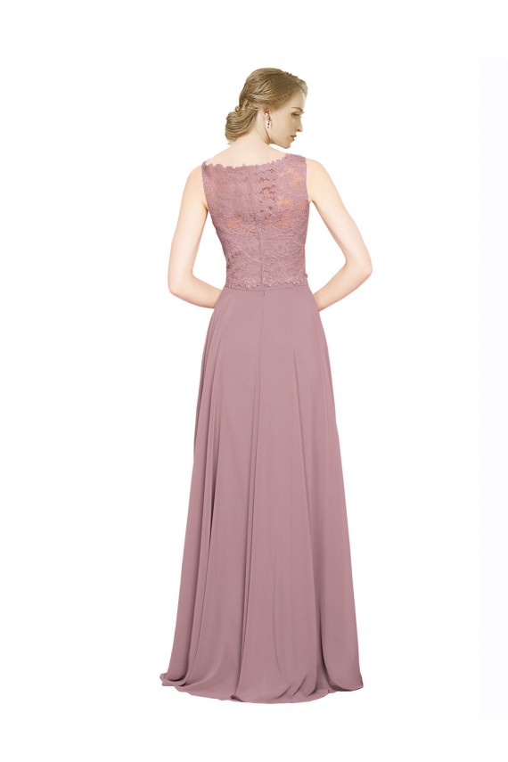 A-Linien Illusion Ausschnitt Chiffon Spitze Lange Brautjungfernkleider / Abiballkleider Hersteller