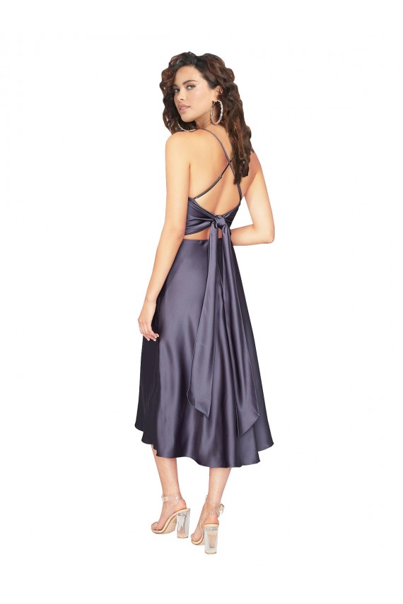 A-Linien Scoop Midi Seidiger Satin Kurze Brautjungfernkleider / Abiballkleider / Cocktailkleider / Heimkehr Kleider Hersteller