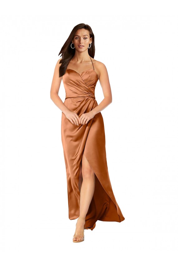 A-Linien Spaghetti-Träger Seidiger Satin Lange Formale Brautjungfernkleider / Abendkleider / Abiballkleider Hersteller