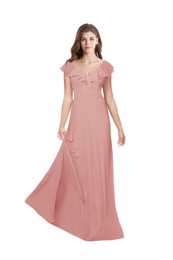 A-Linien V-Ausschnitt Chiffon Lange Brautjungfernkleider Hersteller
