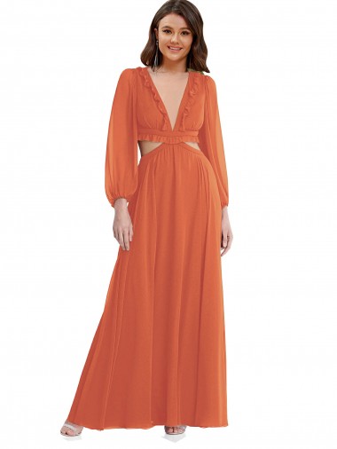 A-Linien V-Ausschnitt Chiffon Lange Brautjungfernkleider Hersteller