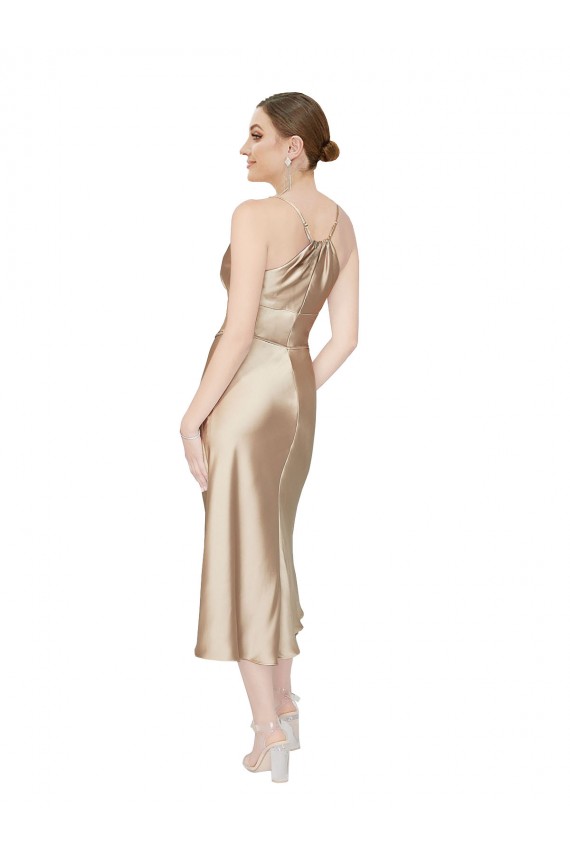 A-Linien V-Ausschnitt Midi Seidiger Satin Kurze Formale Brautjungfernkleider / Abendkleider / Abiballkleider / Cocktailkleider Hersteller