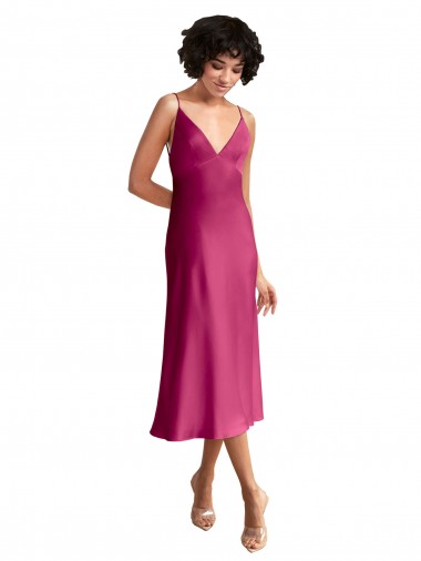 A-Linien V-Ausschnitt Midi Stretch-Satin Kurze Formale Brautjungfernkleider / Abendkleider / Abiballkleider / Cocktailkleider / Heimkehr Kleider Hersteller