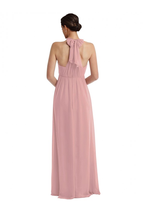 Altrosa A-Linien Neckholder Chiffon Lange Brautjungfernkleider Hersteller