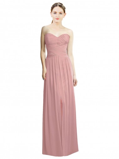 Altrosa A-Linien Trägerlos Chiffon Lange Formale Brautjungfernkleider / Abendkleider Hersteller