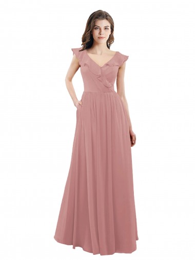 Altrosa A-Linien V-Ausschnitt Chiffon Lange Brautjungfernkleider Hersteller