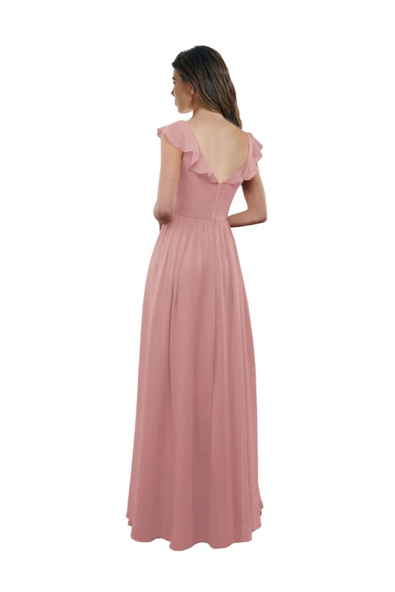 Altrosa A-Linien V-Ausschnitt Chiffon Lange Brautjungfernkleider Hersteller