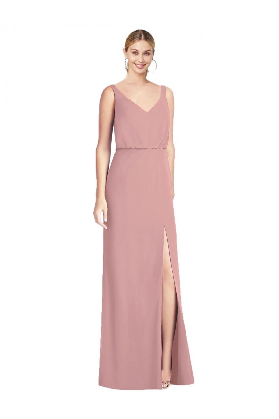 Altrosa Meerjungfrau V-Ausschnitt Chiffon Lange Brautjungfernkleider Hersteller