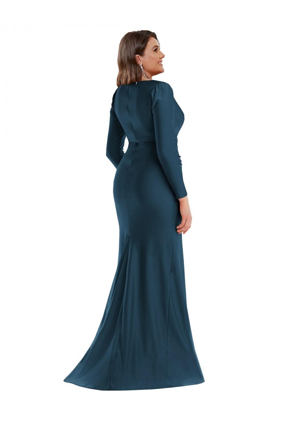 Atlantikblau Meerjungfrau V-Ausschnitt Seidiger Satin Lange Formale Brautjungfernkleider / Abendkleider / Abiballkleider Hersteller