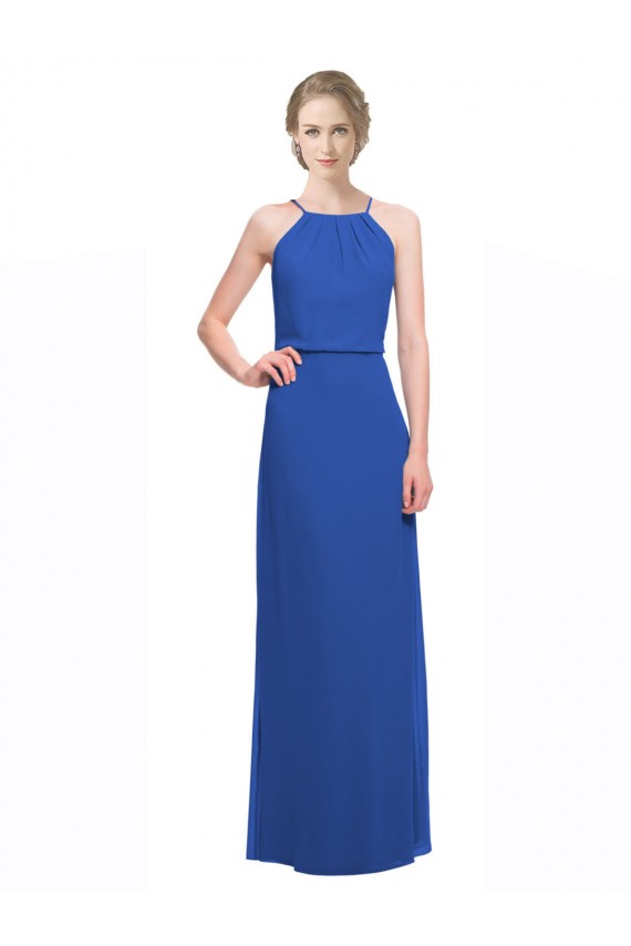 Blau 135 A-Linien Spaghetti-Träger Chiffon Lange Brautjungfernkleider Hersteller