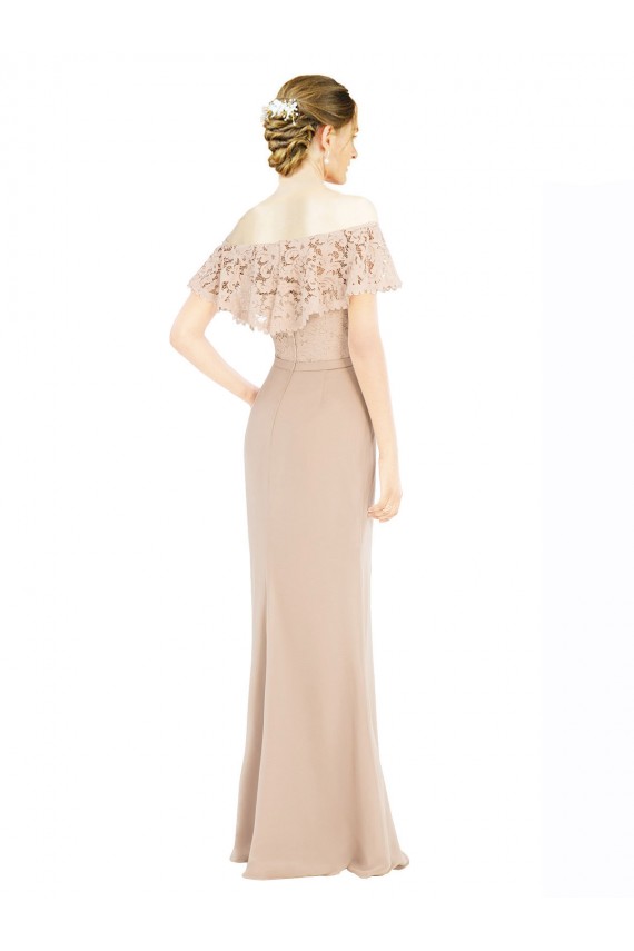 Champagner A-Linien Off-Schulter Chiffon Spitze Lange Brautjungfernkleider / Abiballkleider Hersteller