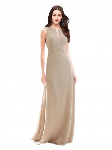 Champagner A-Linien Stehkragen Ausschnitt Chiffon Lange Brautjungfernkleider Hersteller