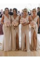 Champagner A-Linien V-Ausschnitt Chiffon Lange Brautjungfernkleider Hersteller