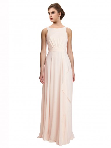 Creme Rosa A-Linien Stehkragen Ausschnitt Chiffon Lange Brautjungfernkleider Hersteller