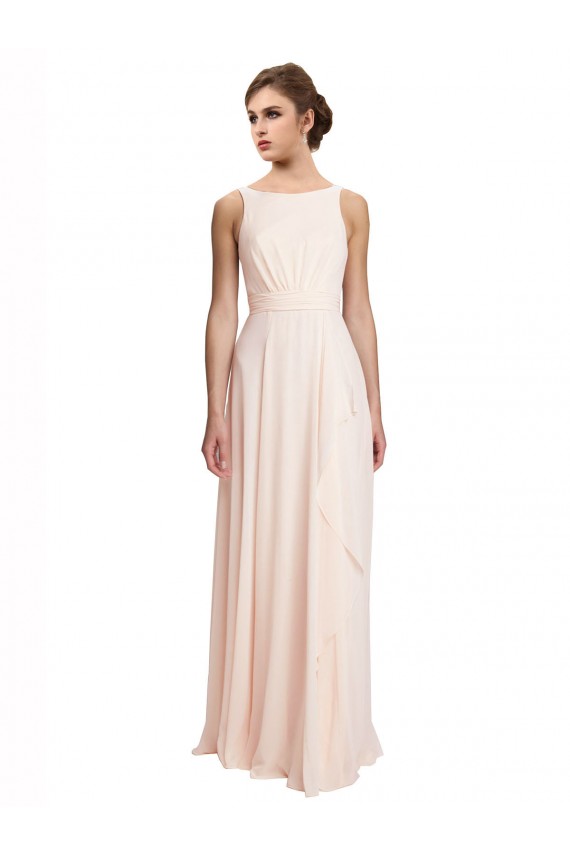 Creme Rosa A-Linien Stehkragen Ausschnitt Chiffon Lange Brautjungfernkleider Hersteller