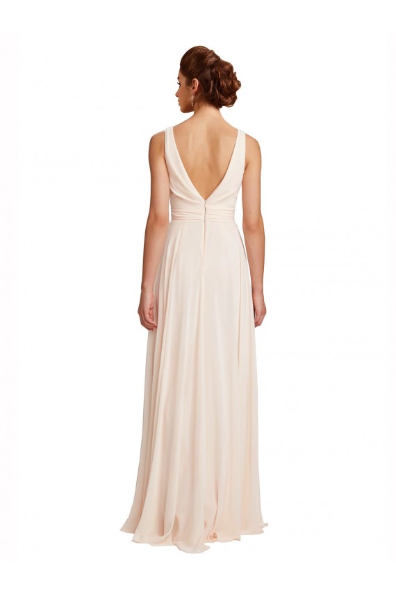 Creme Rosa A-Linien Stehkragen Ausschnitt Chiffon Lange Brautjungfernkleider Hersteller