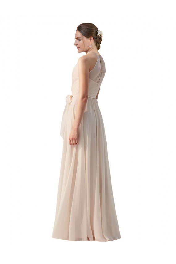 Creme Rosa A-Linien Stehkragen Ausschnitt Chiffon Lange Brautjungfernkleider Hersteller