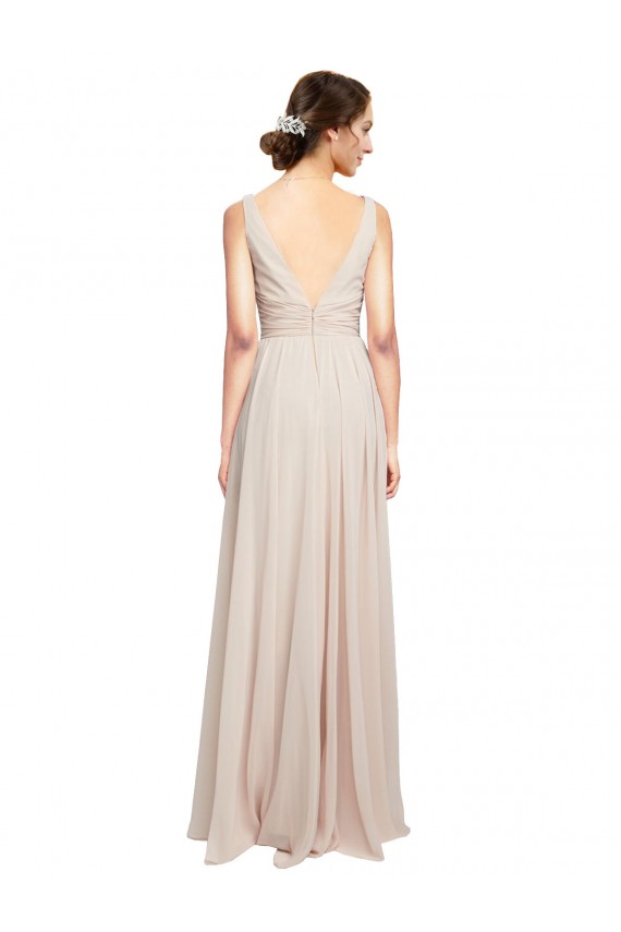 Creme Rosa A-Linien V-Ausschnitt Chiffon Lange Brautjungfernkleider Hersteller