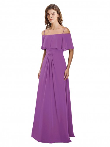 Dahlie A-Linien Off-Schulter Spaghetti-Träger Chiffon Lange Brautjungfernkleider Hersteller