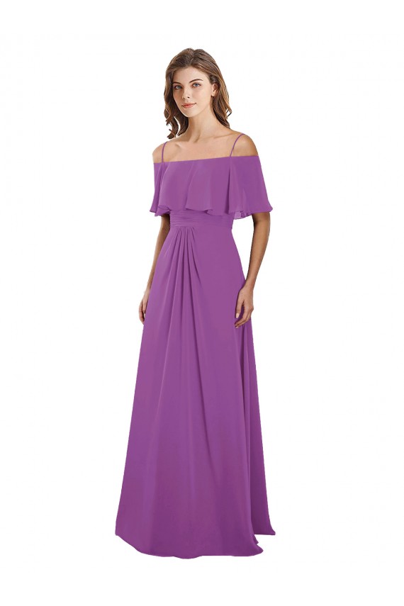 Dahlie A-Linien Off-Schulter Spaghetti-Träger Chiffon Lange Brautjungfernkleider Hersteller