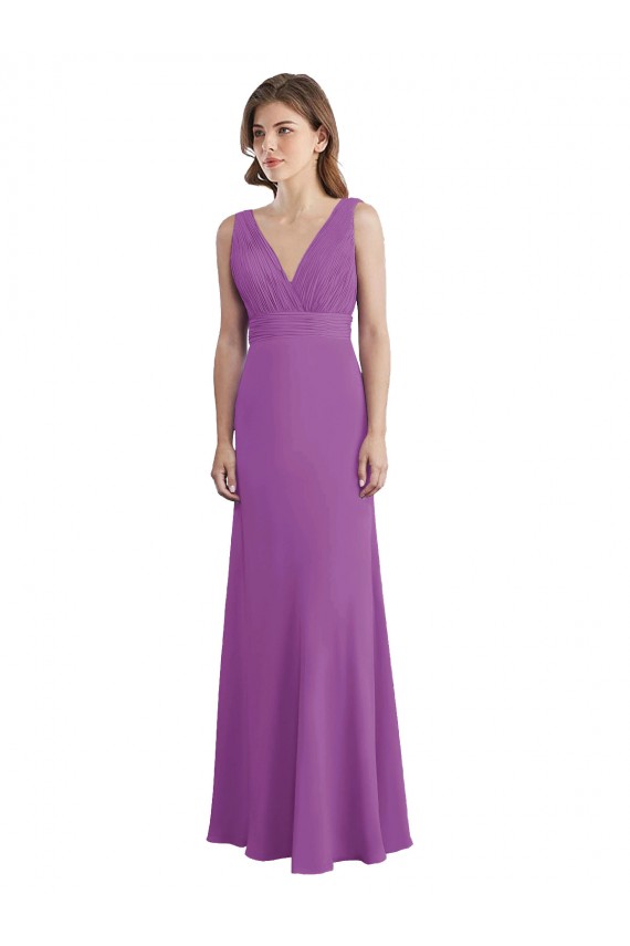 Dahlie A-Linien V-Ausschnitt Chiffon Lange Brautjungfernkleider Hersteller