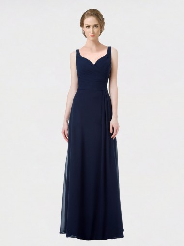 Dunkelmarine A-Linien Chiffon Lange Brautjungfernkleider Hersteller