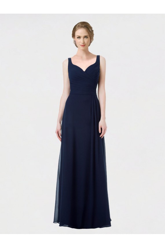 Dunkelmarine A-Linien Chiffon Lange Brautjungfernkleider Hersteller
