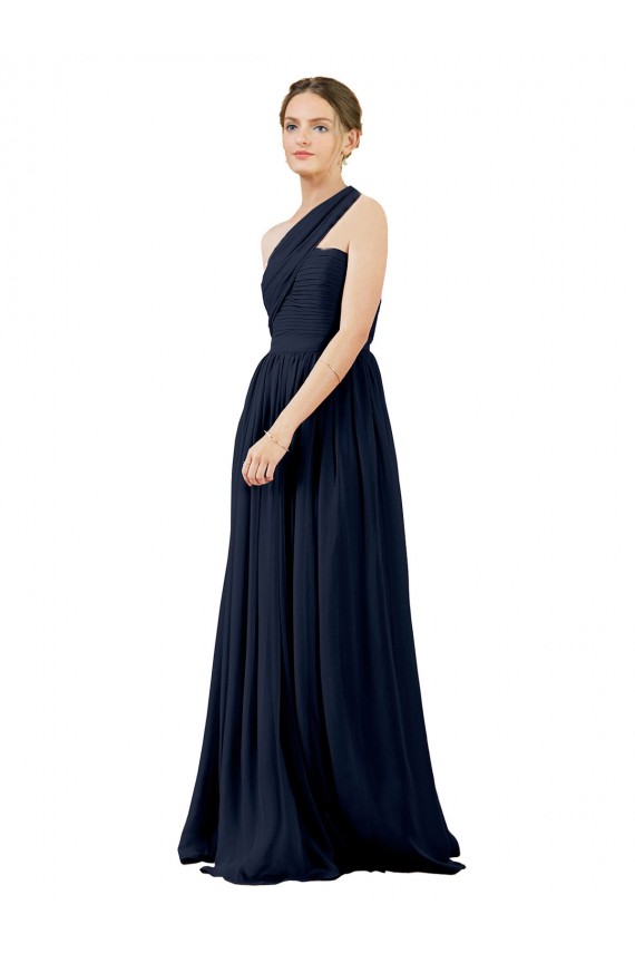 Dunkelmarine A-Linien Eine-Schulter Chiffon Lange Brautjungfernkleider Hersteller