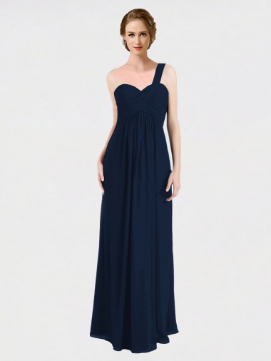 Dunkelmarine A-Linien Eine-Schulter Chiffon Lange Brautjungfernkleider Hersteller