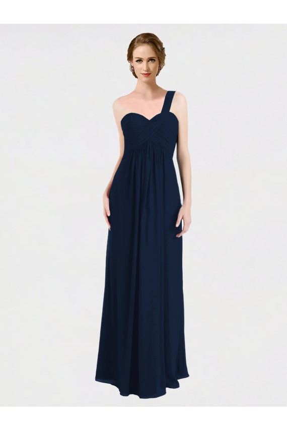 Dunkelmarine A-Linien Eine-Schulter Chiffon Lange Brautjungfernkleider Hersteller