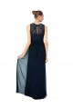 Dunkelmarine A-Linien Illusion Ausschnitt Chiffon Spitze Lange Brautjungfernkleider Hersteller