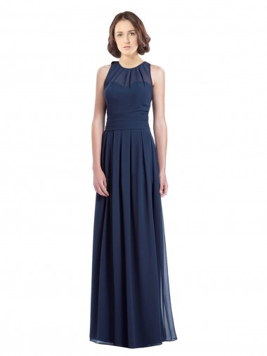 Dunkelmarine A-Linien Neckholder Chiffon Lange Brautjungfernkleider Hersteller