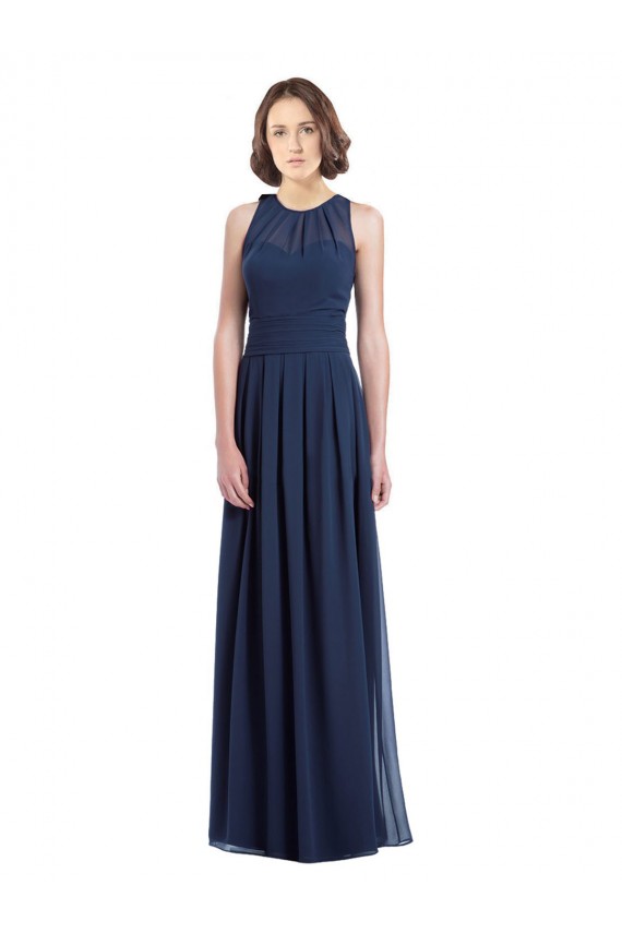 Dunkelmarine A-Linien Neckholder Chiffon Lange Brautjungfernkleider Hersteller