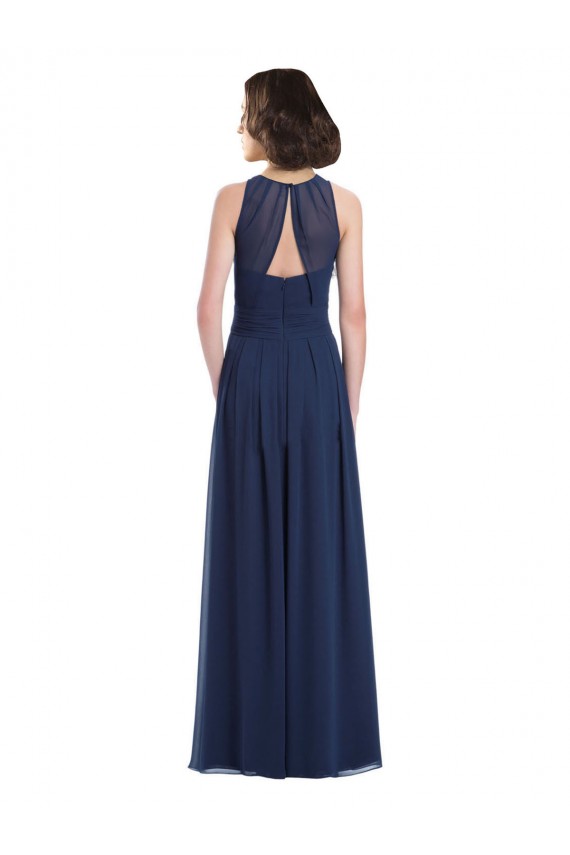 Dunkelmarine A-Linien Neckholder Chiffon Lange Brautjungfernkleider Hersteller