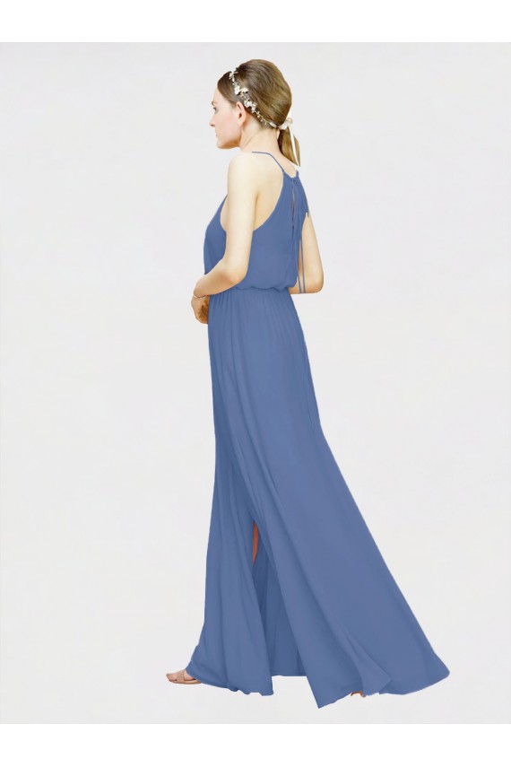 Dunkelmarine A-Linien Neckholder Chiffon Lange Brautjungfernkleider Hersteller
