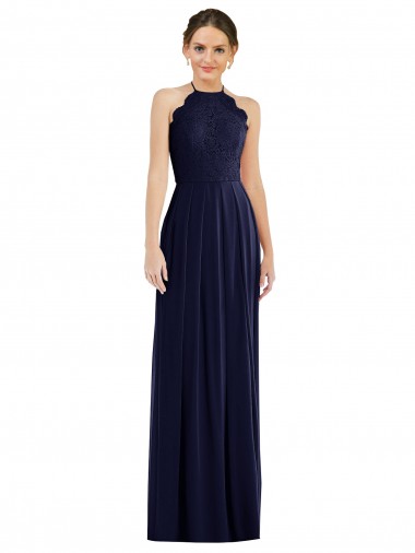 Dunkelmarine A-Linien Neckholder Chiffon Lange Brautjungfernkleider Hersteller