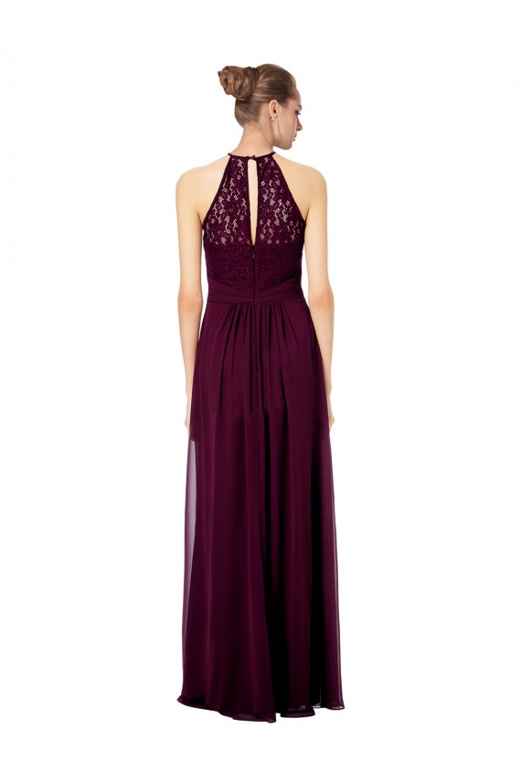 Dunkelmarine A-Linien Neckholder Illusion Ausschnitt Chiffon Spitze Lange Brautjungfernkleider Hersteller