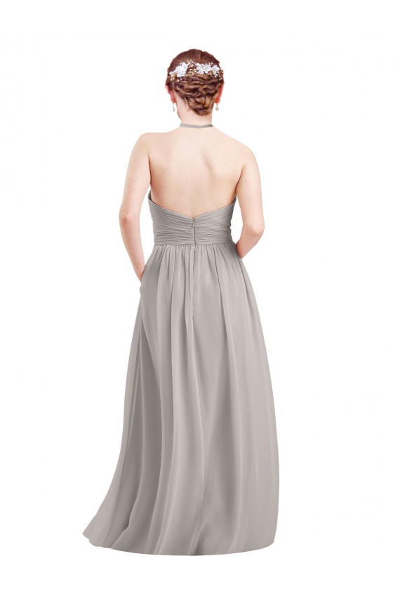 Dunkelmarine A-Linien Neckholder Stehkragen Ausschnitt Chiffon Lange Brautjungfernkleider Hersteller
