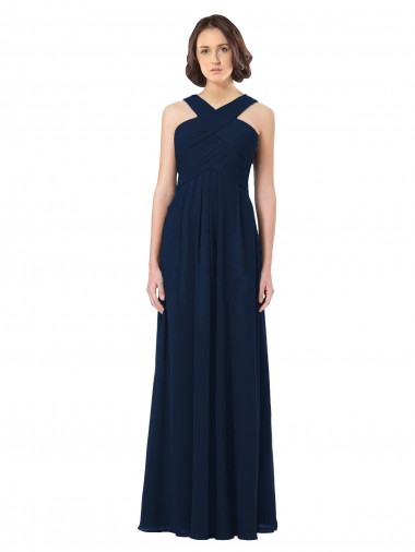 Dunkelmarine A-Linien Off-Schulter Chiffon Lange Brautjungfernkleider Hersteller