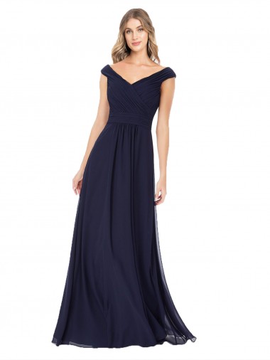 Dunkelmarine A-Linien Off-Schulter Chiffon Lange Brautjungfernkleider Hersteller