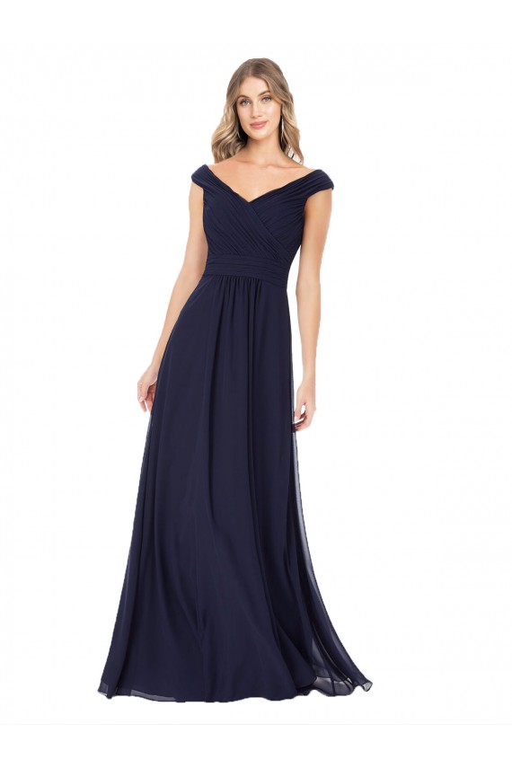 Dunkelmarine A-Linien Off-Schulter Chiffon Lange Brautjungfernkleider Hersteller