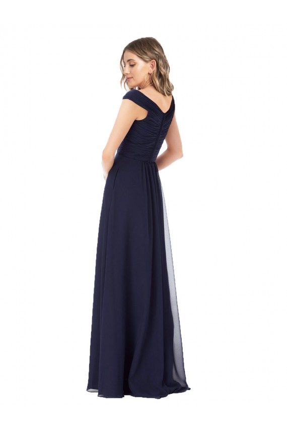 Dunkelmarine A-Linien Off-Schulter Chiffon Lange Brautjungfernkleider Hersteller
