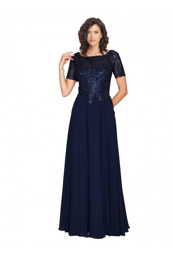 Dunkelmarine A-Linien Runder Ausschnitt Chiffon Lange Brautjungfernkleider / Abiballkleider Hersteller