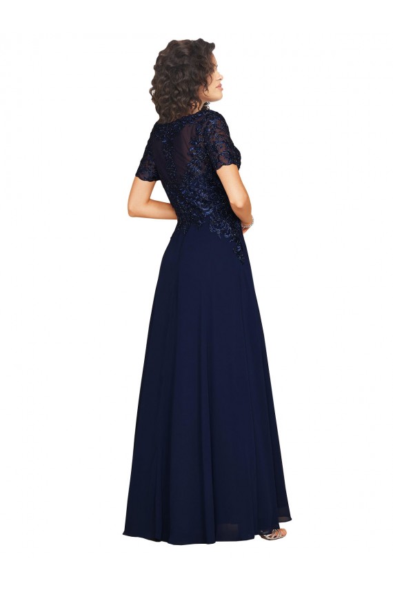 Dunkelmarine A-Linien Runder Ausschnitt Chiffon Lange Brautjungfernkleider / Abiballkleider Hersteller