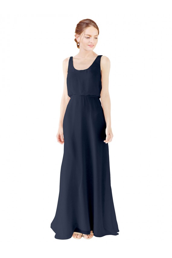 Dunkelmarine A-Linien Scoop Chiffon Lange Brautjungfernkleider Hersteller