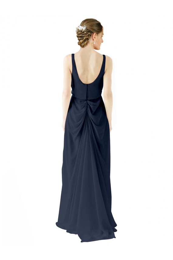 Dunkelmarine A-Linien Scoop Chiffon Lange Brautjungfernkleider Hersteller