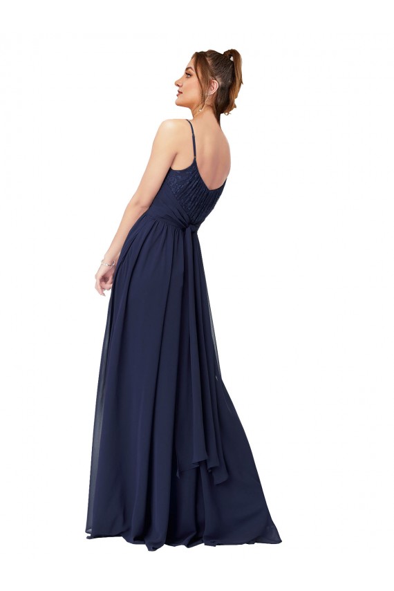 Dunkelmarine A-Linien Scoop Chiffon Spitze Lange Brautjungfernkleider Hersteller