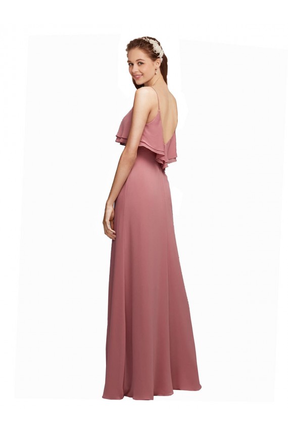 Dunkelmarine A-Linien Spaghetti-Träger Scoop Chiffon Lange Brautjungfernkleider Hersteller
