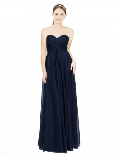 Dunkelmarine A-Linien Trägerlos Chiffon Lange Brautjungfernkleider Hersteller