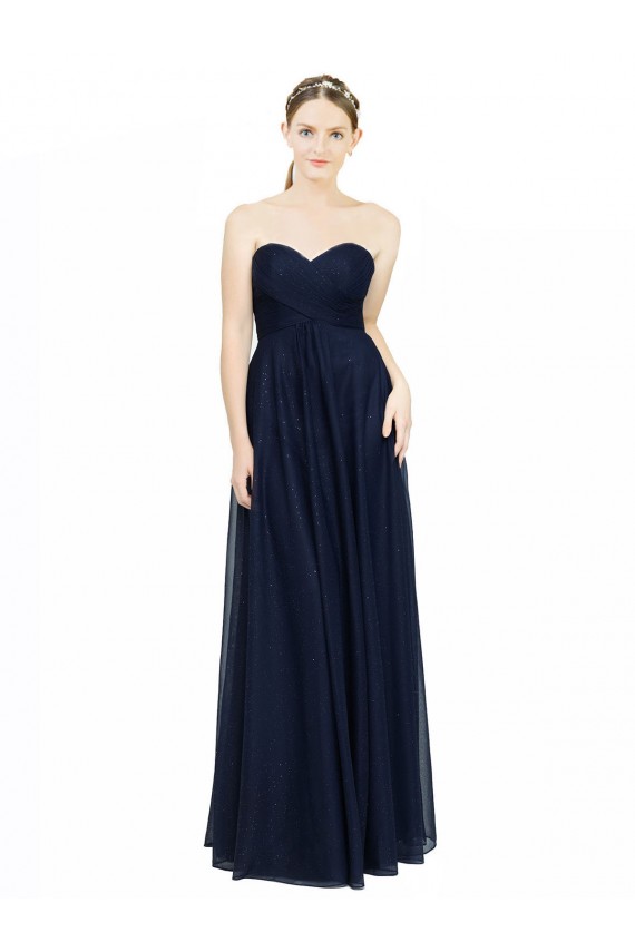 Dunkelmarine A-Linien Trägerlos Chiffon Lange Brautjungfernkleider Hersteller